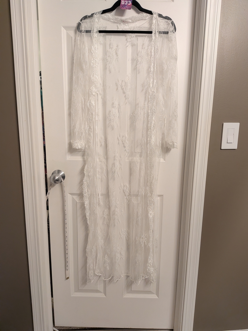 Sheer Lace Long Cardigan Duster Robe White